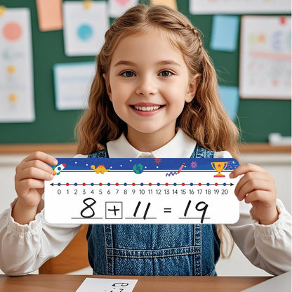 32 Packs Numbers Line Dry Erase Board Cards, 4"x12" Double Sided Numbers Line Dry Erase Board, 0-10 on one Side and 0-20 on The Other Side; Classroom Must Haves Home Desktop Portable Math Whiteboards