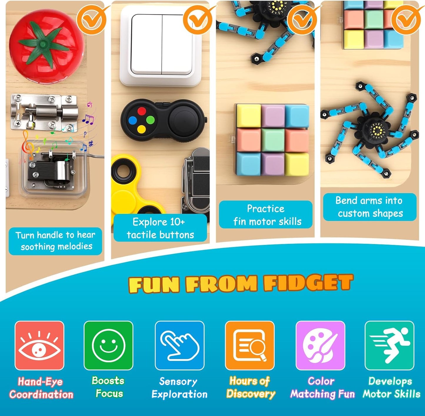 Umnodobn Montessori Busy Board for Toddlers, 11-in-1 Sensory Learning Travel-Friendly Activity Board, Fine Motor Skills Toy, Screen, Birthday Holiday Presents for Boys Girls 3+ Years Old