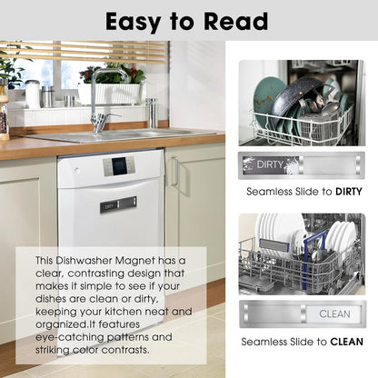 Clean Dirty Magnet for Dishwasher, Premium Stainless Steel, Dirty/Clean Speckled Design, Durable Magnet & Clear Indicators with Extra Tape (Silvery-Gray-01)