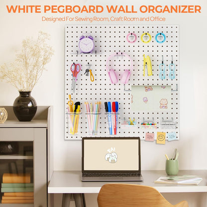 INCLY 70PCS Metal Peg Board Kit with 1/4" Pegboard Accessories, 4 Pack White Pegboard Panels, Bins, Cups and Peg Board Hooks, Paper Towel Holder, Pegboard Wall Organizer for Craft Room, Office, Sewing