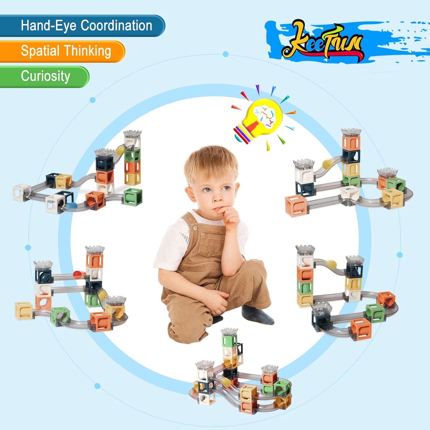 keefun Magnetic Marble Run Building Blocks, 41pcs Marble Runs for Kids 4-8 3-5, STEM Building Toys for Boys 4-6 Toddler Maze Kit Race Track Ball Set Birthday Gift for Age 3 4 5 6 7 8 Construction Game