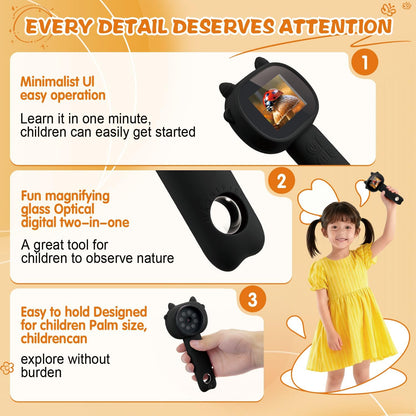 Microscope for Kids 500x Magnification,4X Zoom Mini Pocket Handheld Microscope with 2.0" Screen for Toddlers-STEM Educational Science Kit Toddler for Boys Girls Aged 3-12(Black)