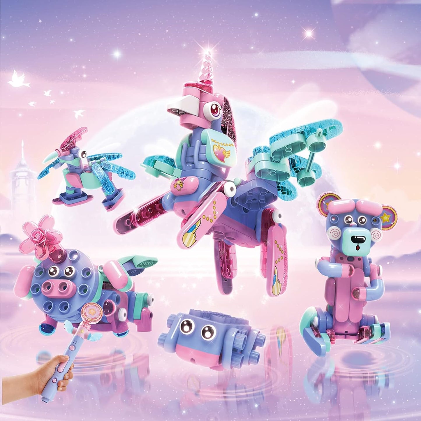 BOTZEES GO! Unicorn Robot for Kids - Building & Electric Remote Control STEM Learning Toy for Ages 3+, Girls - RC Magic Stick, App Based