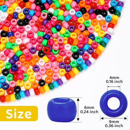 1200pcs Pony Beads Bulk – 11 Colors 6x9mm Plastic Craft Beads for Bracelets, Jewelry, Hair Braiding & DIY Projects
