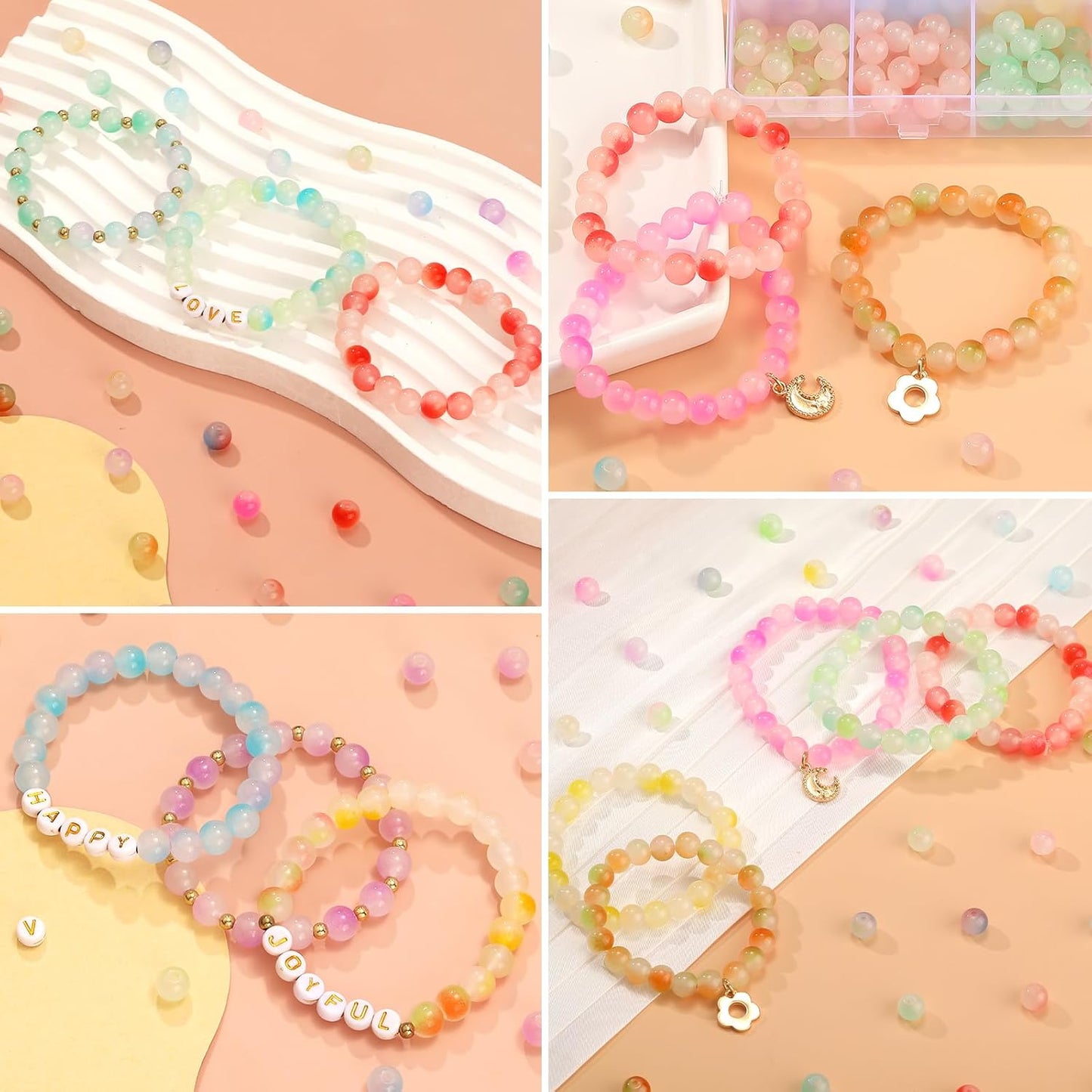 1720+pcs Pony Beads Kit 1830pcs 6 Style Letter Alphabet Beads Rainbow Plastic Pony Bead Bulk Multicolor Kandi Bead Elastic String DIY Crafts Jewelry Making Kit for Bracelets Necklaces