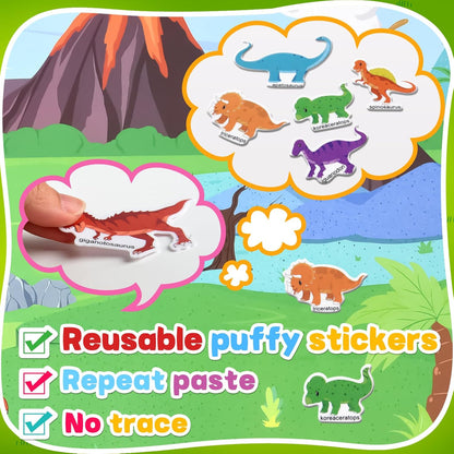 ASTARON Reusable Sticker Book for Toddlers, 88 Pcs Dinosaur Stickers Road Trip Activities Car Airplane Activities Travel Toys for Kids, Kids Quiet Time Activities (2-6 Age)