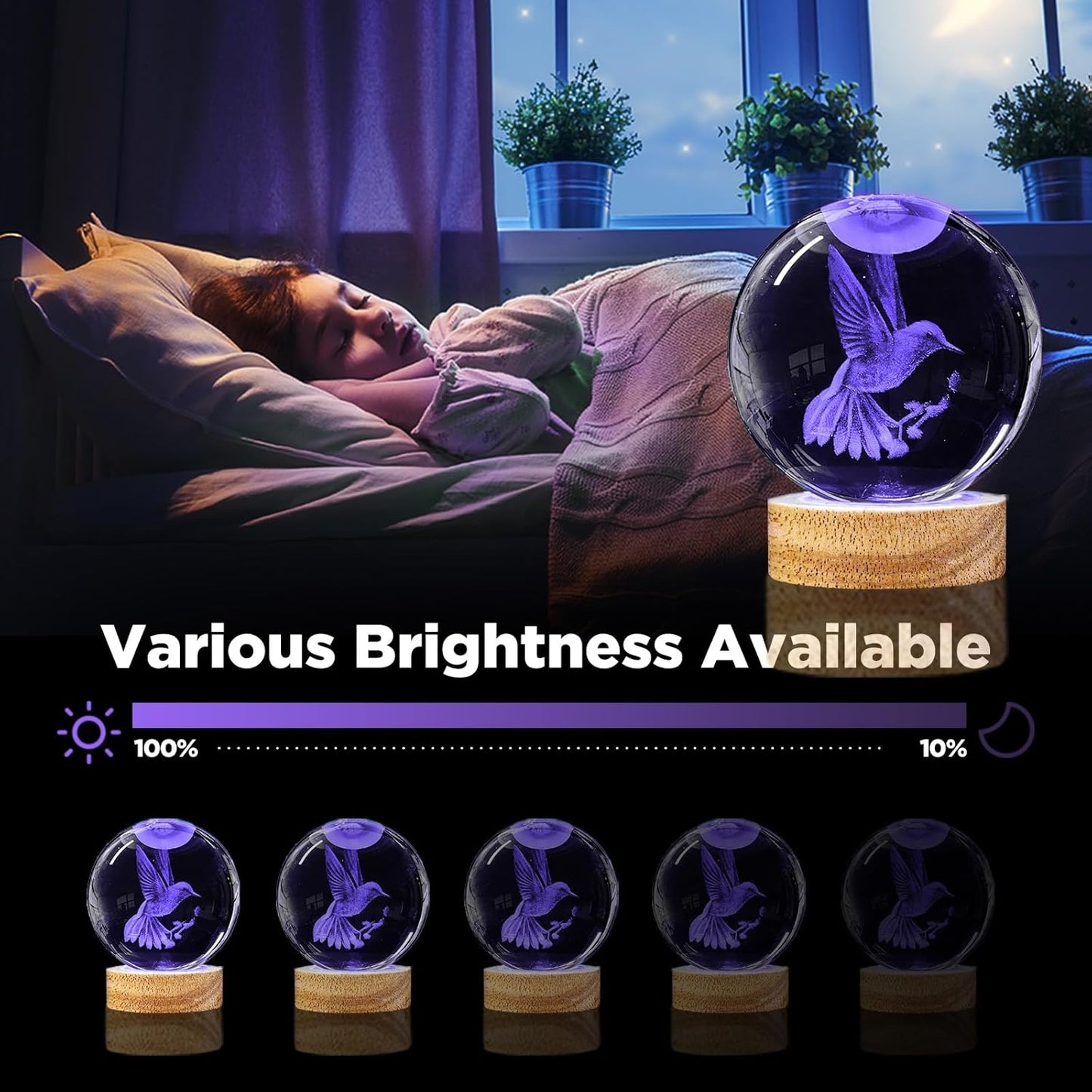 3D Solar System Crystal Ball Night Light with 16 Color Wooden LED Base Upgraded 3.15 In Galaxy Planets Ball Lamp with Remote for Birthday Christmas, Astronomy Space Gifts for Boys Girls Kids
