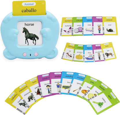Spanish & English 510 Words Alphabet Bilingual Talking Flash Cards for 3-8 Years Toddlers, Pocket Speech Buddy Therapy Autism Toys, Educational Learning Interactive Toy for Boys Girls Kids Gifts Blue