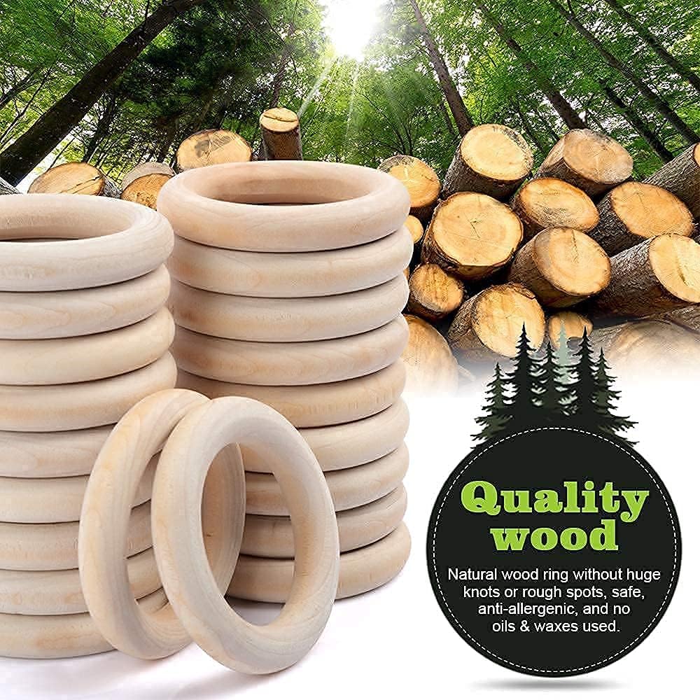HNYYZL 50 Pcs Unfinished Solid Wooden Rings for Craft, Ring Pendant and Connectors Jewelry Making, 5 Size