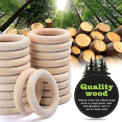 HNYYZL 50 Pcs Unfinished Solid Wooden Rings for Craft, Ring Pendant and Connectors Jewelry Making, 5 Size