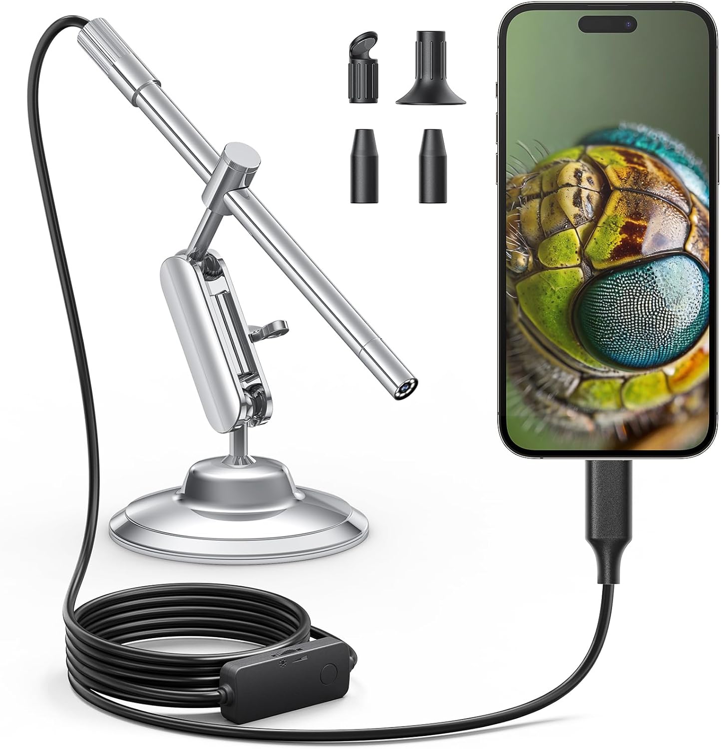 Teslong USB-C Digital Microscope, 10X to 200X Magnification Portable Camera with 8 LED Lights, Handheld Rotating Metal Stand for Coin, Electronic, Compatible with iPhone 15+ and Android Devices