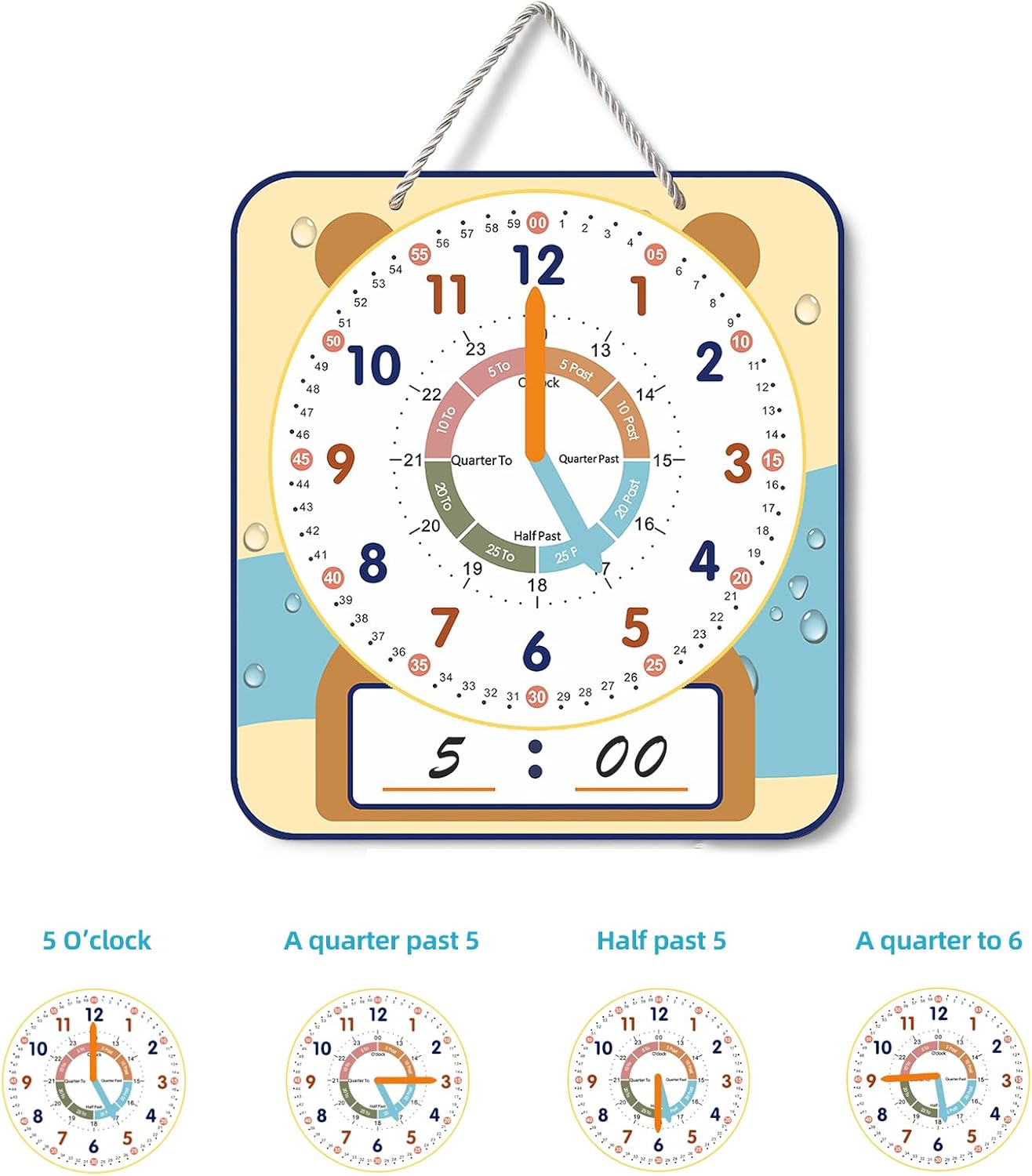 ANCOMEDO Large 12" Magnetic Writable Dry Erase Teaching Clock,Teaching Demonstration Clock for Kids Learning Time with Cute Style for Home School Classroom Supplies(12" x 11")