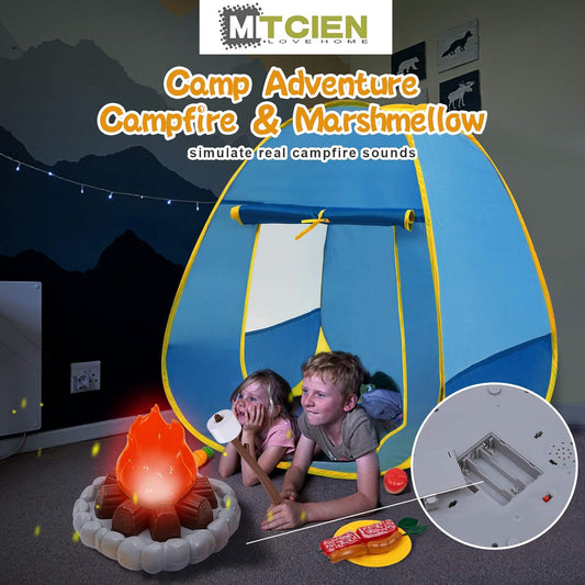 Mitcien Kids Camping Gear Set with Play Tent, Pretend Campfire, Fruits, Marshmallow, Camping Toys for Toddlers, Boys & Girls - Indoor & Outdoor Explore & Adventure