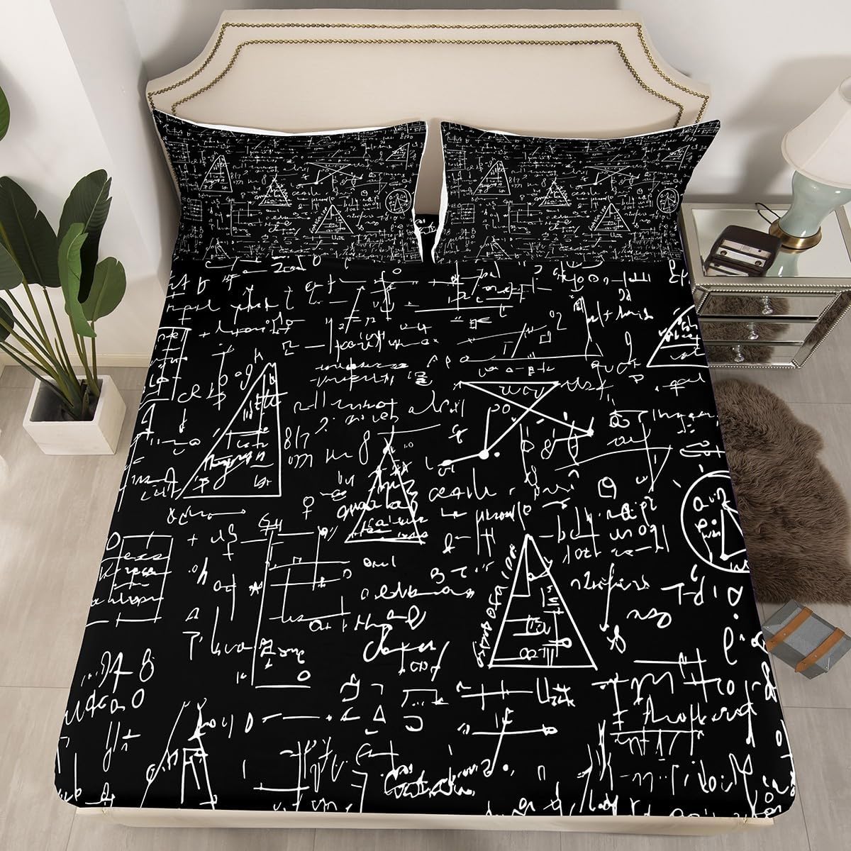 Erosebridal Science Theme Bed Sheets Set Full Size for Boys Girls Chemistry Periodic Table Print Sheet Set Chemical Subject Theme Sheets Teens Kids Math Science Atyle Fitted Sheet 4 Pcs