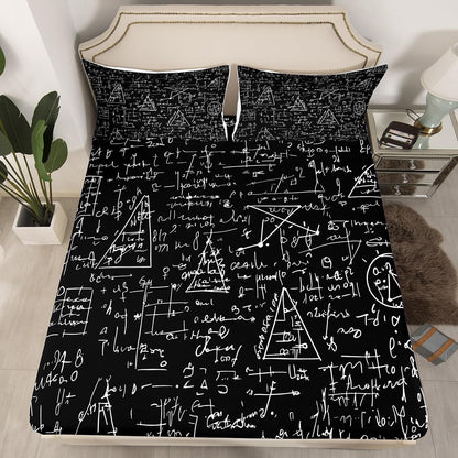 Erosebridal Science Theme Bed Sheets Set Full Size for Boys Girls Chemistry Periodic Table Print Sheet Set Chemical Subject Theme Sheets Teens Kids Math Science Atyle Fitted Sheet 4 Pcs