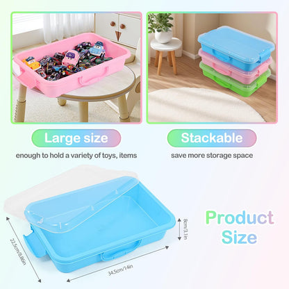 FIIOEOY 3 Pcs Sensory Bin Sand Tray with Lid & 3 Stickers, Stackable Plastic Storage Containers, Portable Sandbox, Organizers for Toys, Sand, Arts, Crafts (Blue, Green, Pink)