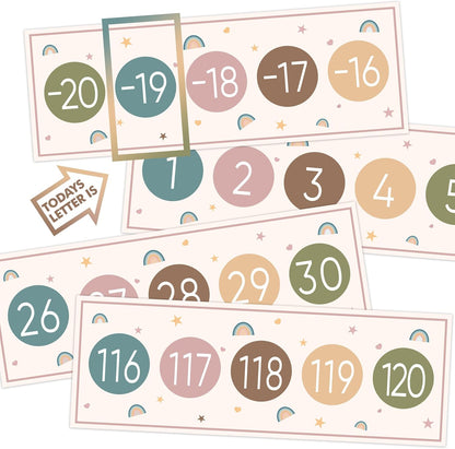 29 Pieces Number Line for Classroom Wall -20 to 120 Number Line Bulletin Board Border Boho Classroom Decorations Math Posters for Teachers