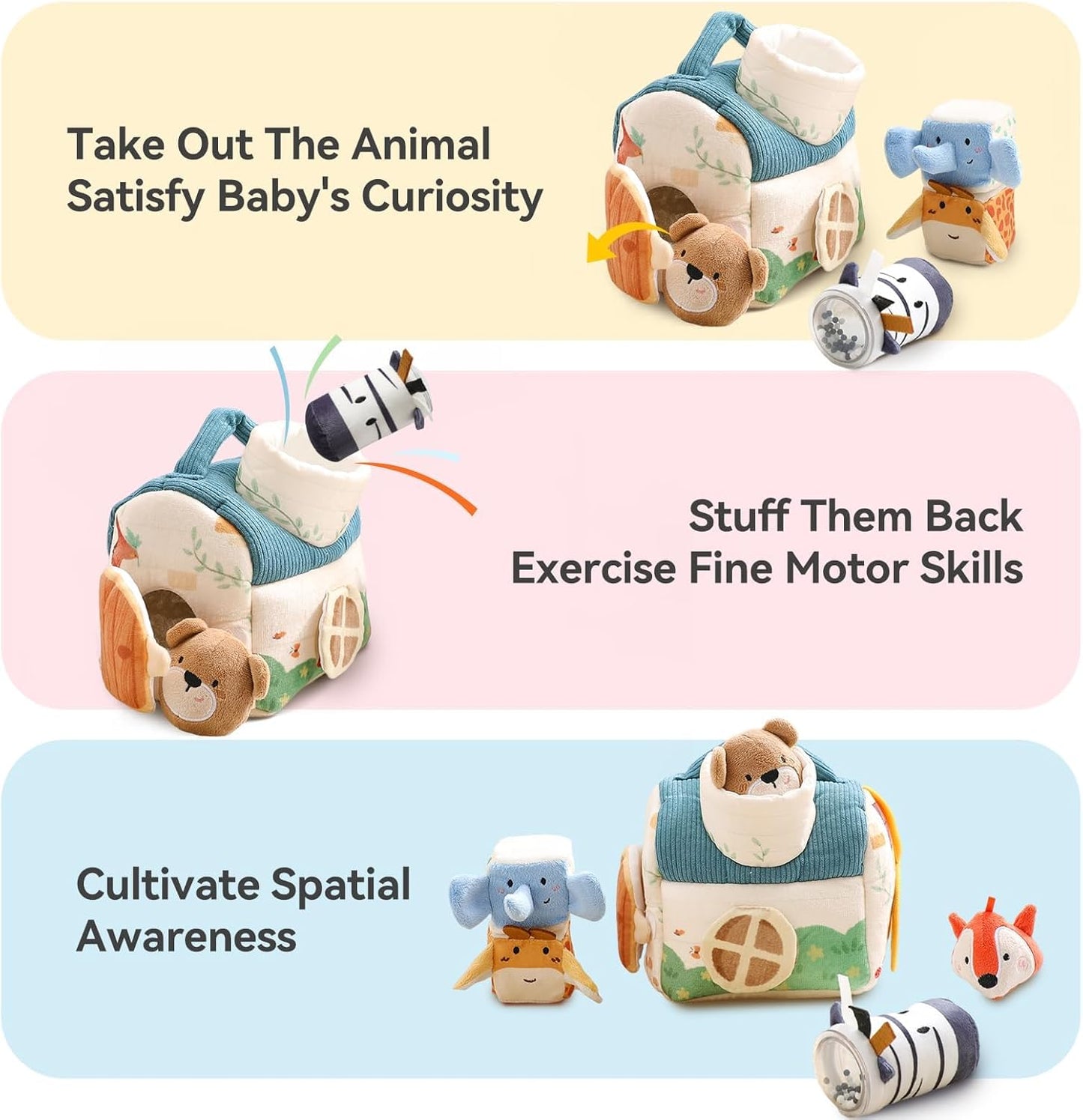 Youuys Travel Sensory Soft Barn Toys for Babies 6-12 Months & Toddlers 1-3 Year Old On-The-Go Montessori Stuffed Animal Plush Playset with Crinkle, Rattle, Safe Mirror Educational Gifts for Boy Girl