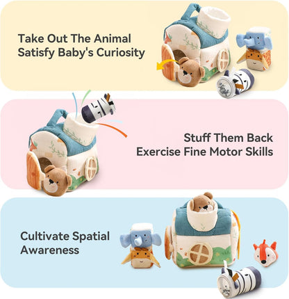 Youuys Travel Sensory Soft Barn Toys for Babies 6-12 Months & Toddlers 1-3 Year Old On-The-Go Montessori Stuffed Animal Plush Playset with Crinkle, Rattle, Safe Mirror Educational Gifts for Boy Girl