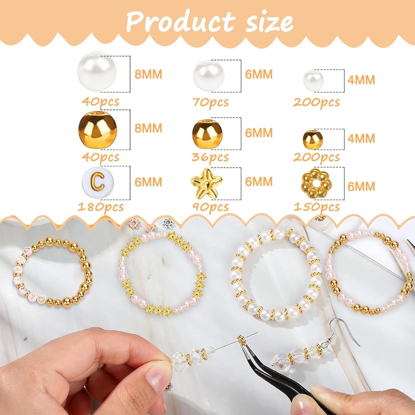 Hpebl 2136PCS Beads for Bracelets Pearl Bracelet Making Kit Friendship Bracelet Kits Bracelet Bead Kits Small Pearl Bead and Gold Beads Beading Kit for Bracelets Jewelry Making Kit
