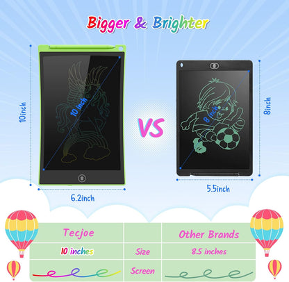 TECJOE 10 Inch 2 Pack LCD Writing Tablet, Colorful Doodle Board Drawing Tablet for Kids, No Mess Toddler Travel Learning Toys, Christmas Birthday Gifts for 3 4 5 6 7 8 Year Old Boys Girls Preschooler
