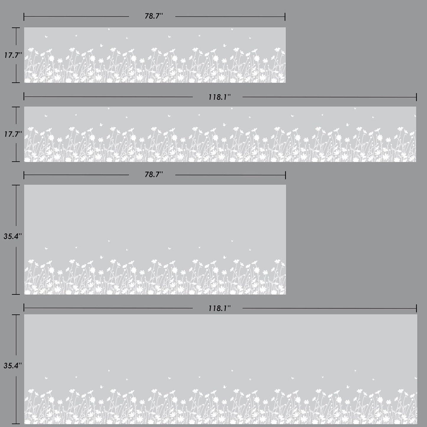 DKTIE Window Privacy Film Flowers Pure White Pattern Stained Glass Window Film Decorative Frosted Glass Window Film Sun Blocking Heat Control Static Cling (A274, 17.5" x 78.7")