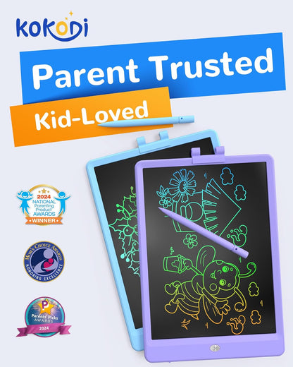 KOKODI LCD Writing Tablet, 12 Inch Colorful Toddler Doodle Board Drawing Tablet, Erasable Reusable Electronic Drawing Pads, Educational and Learning Toy for 3-6 Years Old Boy and Girls(Blue)