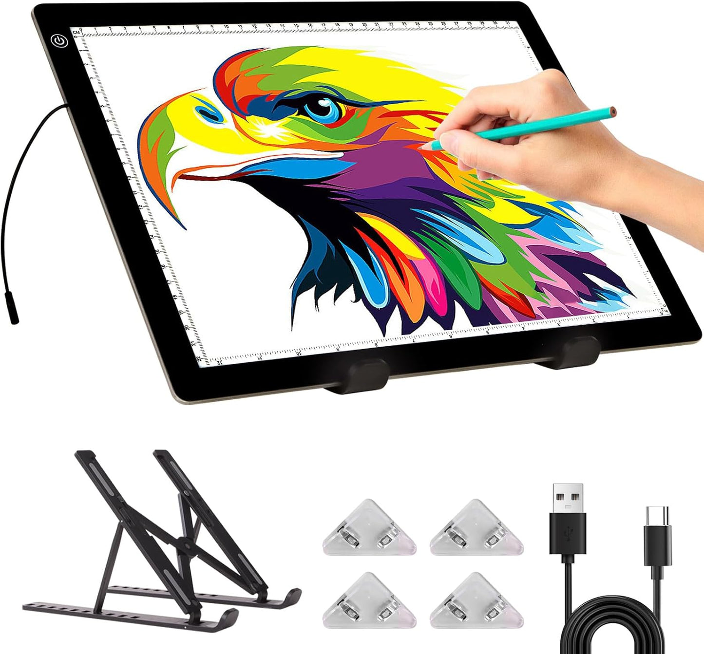 A3 Light Pad for Diamond Painting - Tracing Light Box with Stand, Stepless Dimmable 3 Levels Brightness Light Board, Ultra-Thin LED Light Pad for Weeding Vinyl, Drawing, Diamond Painting, Sketching