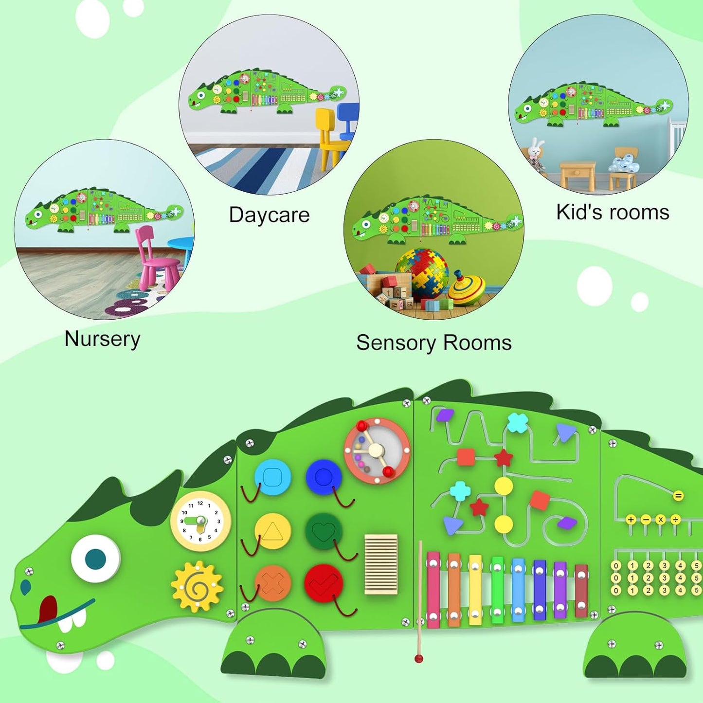 Rainbow Wall Busy Board for Kids: Wooden Montessori Activity Panel | 13-in-1 Sensory Learning Toys for Fine Motor Skills - Playroom & Nursery Essentials for Toddlers