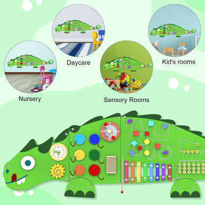 Rainbow Wall Busy Board for Kids: Wooden Montessori Activity Panel | 13-in-1 Sensory Learning Toys for Fine Motor Skills - Playroom & Nursery Essentials for Toddlers