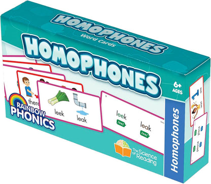 Junior Learning: Rainbow Phonics - Homophones - 65 Word Cards, Flash Cards with Sound & Spelling Association, Level Based Cards, Kids Ages 4+