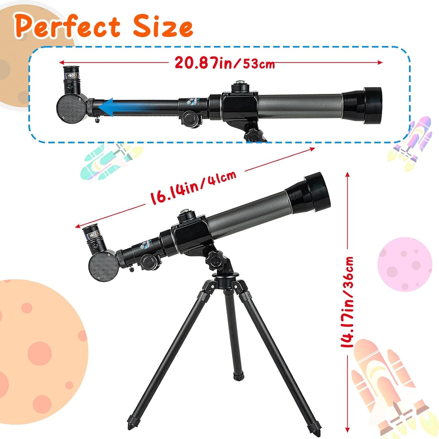Telescope for Kids 8-12 - Beginner Astronomy Spyglass Telescopic Wish Compass,20x 30x 40x Magnification, Portable for Travel, Gift&Toy for Girls Boys Christmas