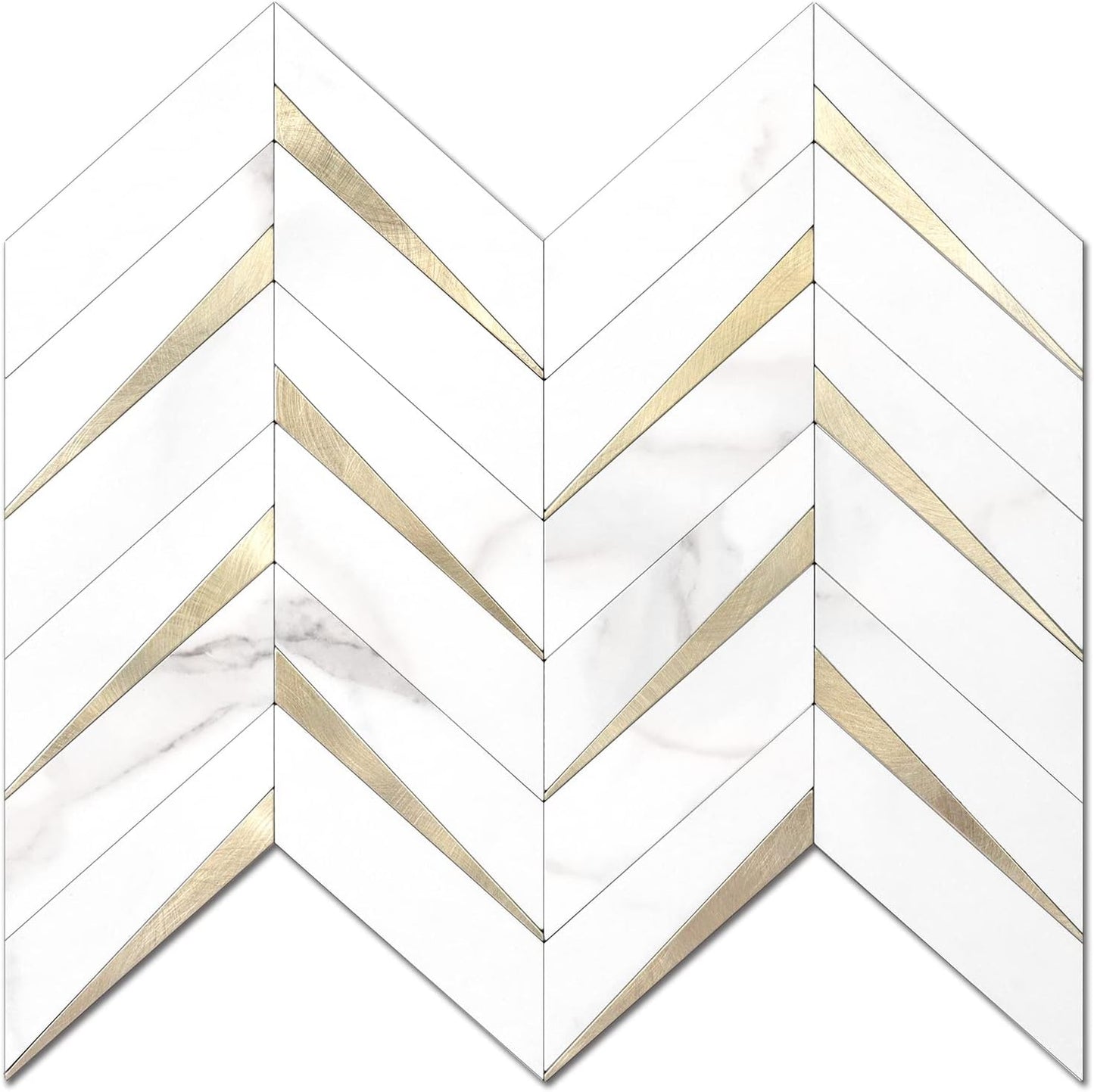 STICKGOO 10-Sheet Herringbone Tile Peel and Stick Backsplash, Beige Mixed Metal Gold PVC Stick on Backsplash, Self Adhesive Wall Tile for Kitchen and Bathroom