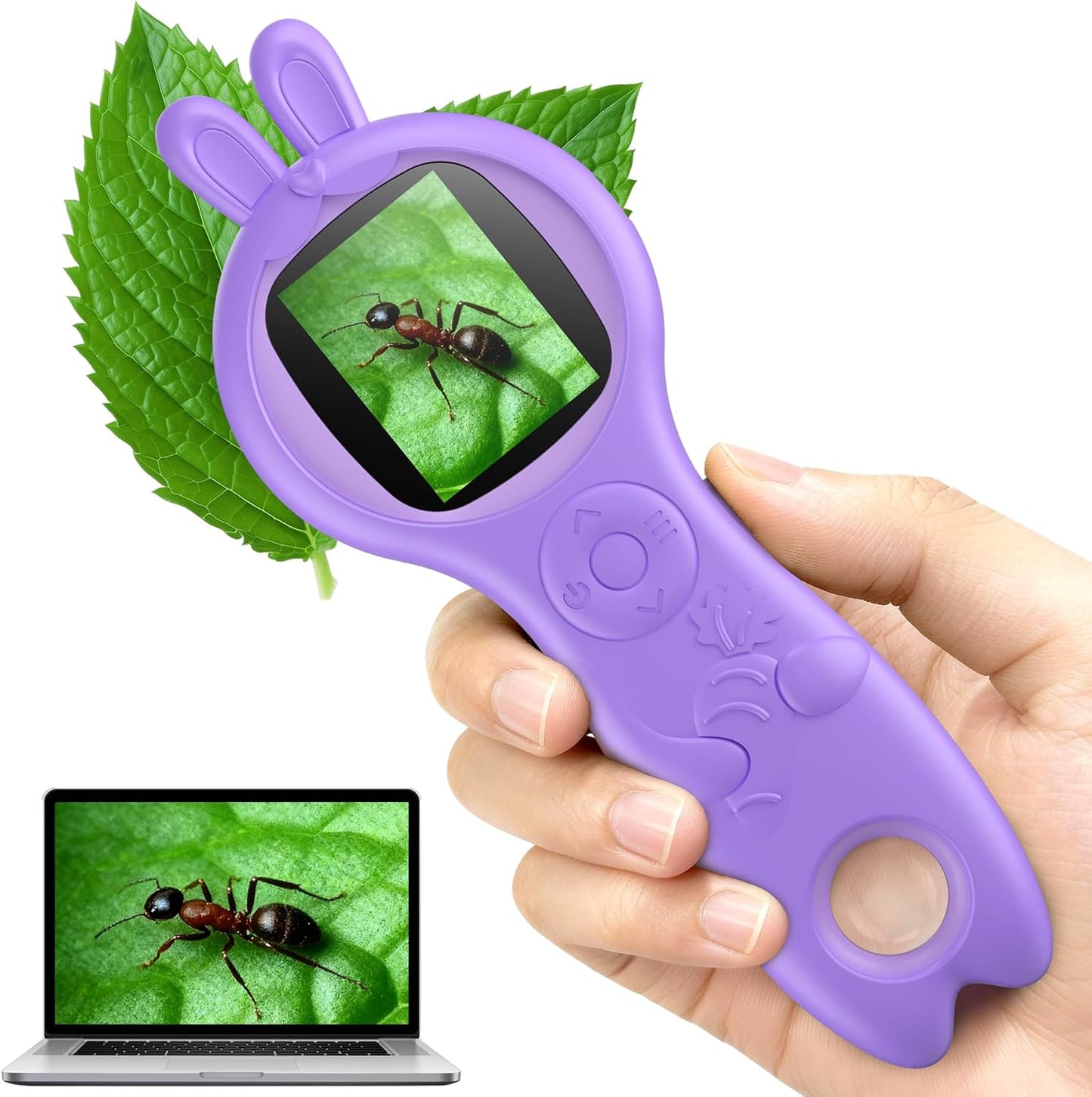 Microscope for Kids - Mini Pocket Digital Kids Microscope, Portable Handheld USB 500X Magnifying Glass, 4X Zoom, Christmas Birthday Gifts for Boys Girls Aged 3-12
