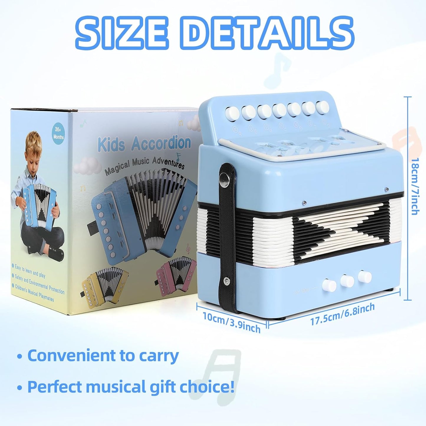 10 Keys Kids Accordion, Horse Button Accordion Toys Accordian Mini Musical Instruments Button for Child Children Kids Toddlers Beginners (Light Pink)