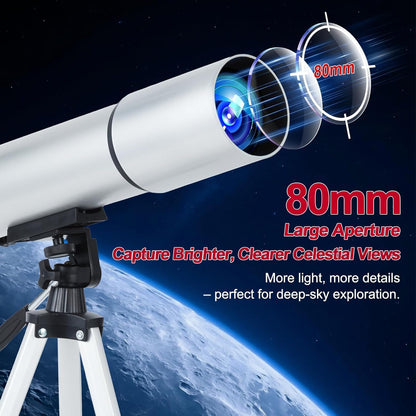 Telescope for Kids & Adults – 80mm Refractor Telescope with 600mm Focal Length, Tripod, Barlow Lens & Phone Adapter High Powered Astronomical Telescopes for Beginners, Telescopio para Adults