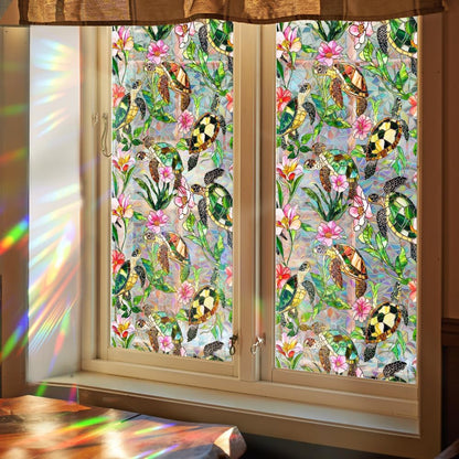 Flower Stained Glass Window Film Decorative Static Cling Stickers Sun Blocking Privacy Decals for Home Car White Lily