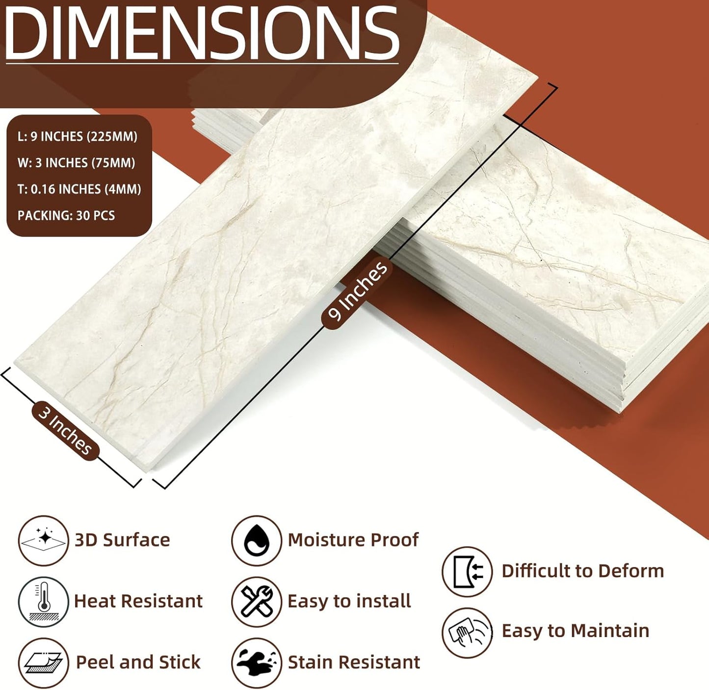 Tilingview 30 PCS Peel and Stick Backsplash Tile for Kitchen/Bathroom/Living Room, 3"x 9" Self-Adhesive Subway Tile for Backsplash, Matte Textures Tiles/Handmade Tiles (Sand Color)