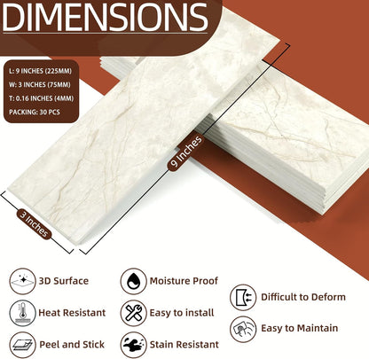 Tilingview 30 PCS Peel and Stick Backsplash Tile for Kitchen/Bathroom/Living Room, 3"x 9" Self-Adhesive Subway Tile for Backsplash, Matte Textures Tiles/Handmade Tiles (Sand Color)