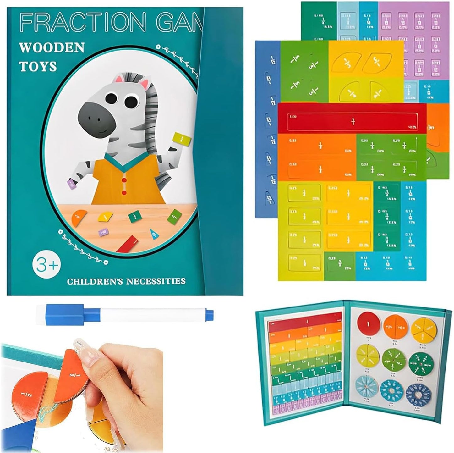Magnetic Fraction Demonstration Book,Magnetic Fraction Book for Kids,Magnetic Fraction Tiles,Educational Puzzle Math Fraction Manipulatives for Child,Magnetic Fraction Disc Set