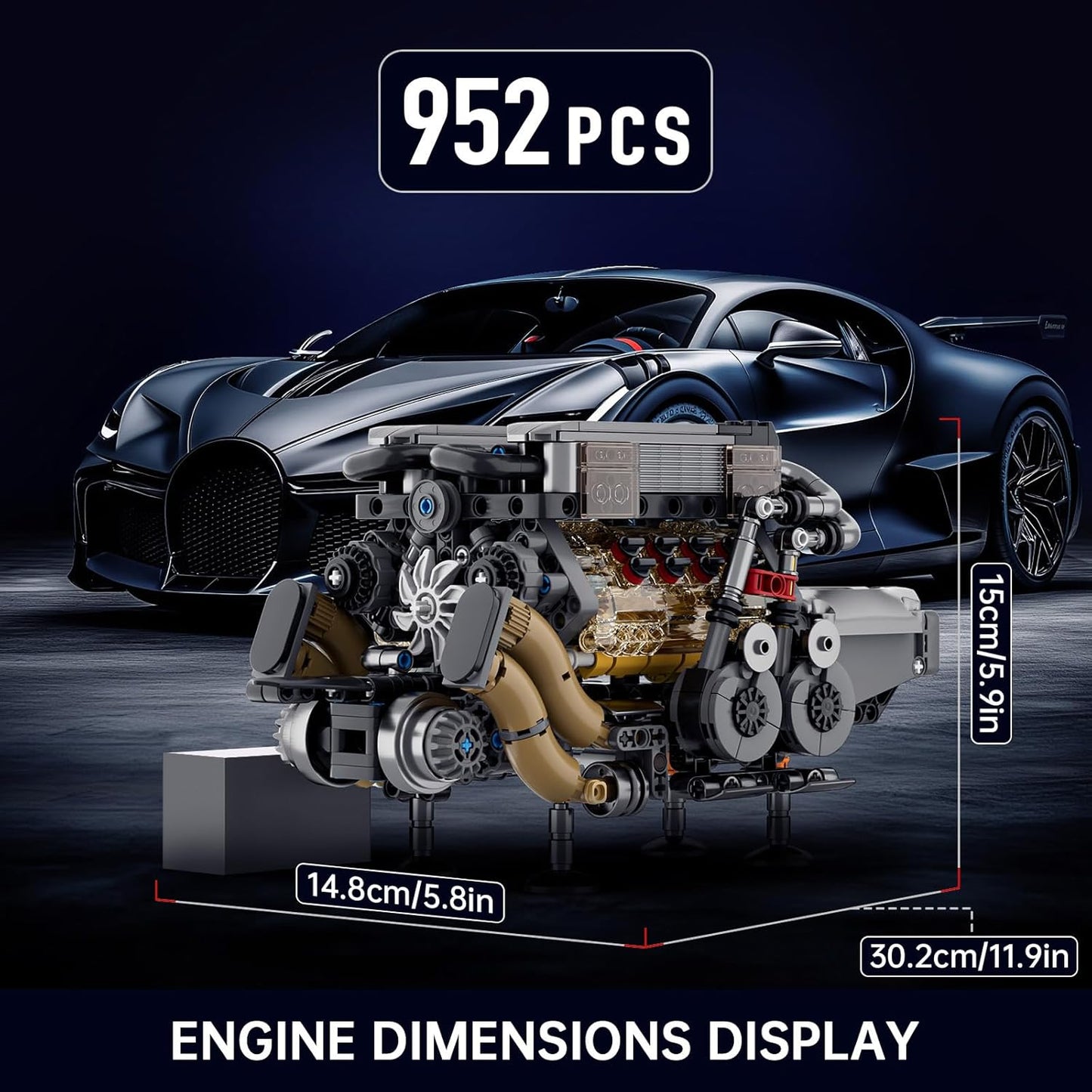 Mould King Mini V8 Engine Kits That Runs, Build Your Own Visible Car Motor, Physical Science Experiment Models for Teens, Best STEM Toy Gifts for 14+ and Adult 10171 (487 Pcs)
