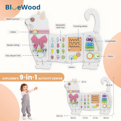BlueWood Wooden Wall Busy Board Panels, Toddler Learning Activity Center, Montessori Philosophy Sensory, Educational Toys, Conducive to All-Round Development - Whale