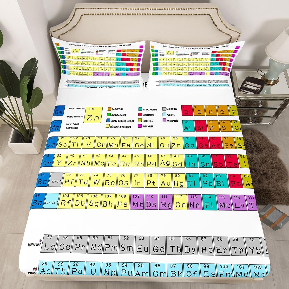 Erosebridal Science Theme Bed Sheets Set Full Size for Boys Girls Chemistry Periodic Table Print Sheet Set Chemical Subject Theme Sheets Teens Kids Math Science Atyle Fitted Sheet 4 Pcs