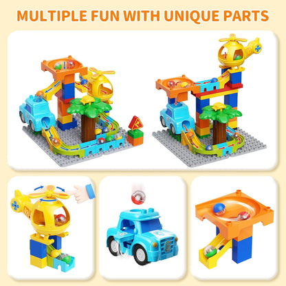 burgkidz Marble Runs for Kids 4-8, Educational Learning Marble Maze Toys Compatible with All Major Brands of Building Blocks STEM Toys for Kid Age 3 4 5 6 7 8+