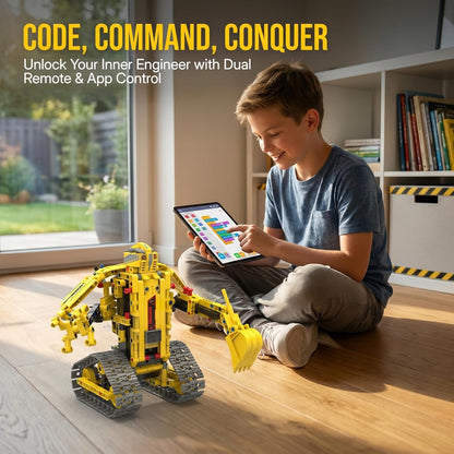STEM Toys, App and Remote Control Excavator for Boys, Science Kit Robotics for Kids Ages 12-16, Educational RC Bulldozer Toy, STEM Kits for Kids Age 12-14, Construction Gift