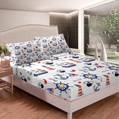 Manfei Musical Kids Fitted Sheet Full Size, MusicalGuitar Radio Drum Kit Headset Print Bedding Set 3pcs for Boys Girls, Rock Music Bed Cover with 2 Pillowcases, Soft Polyester Bedding, No Top Sheet
