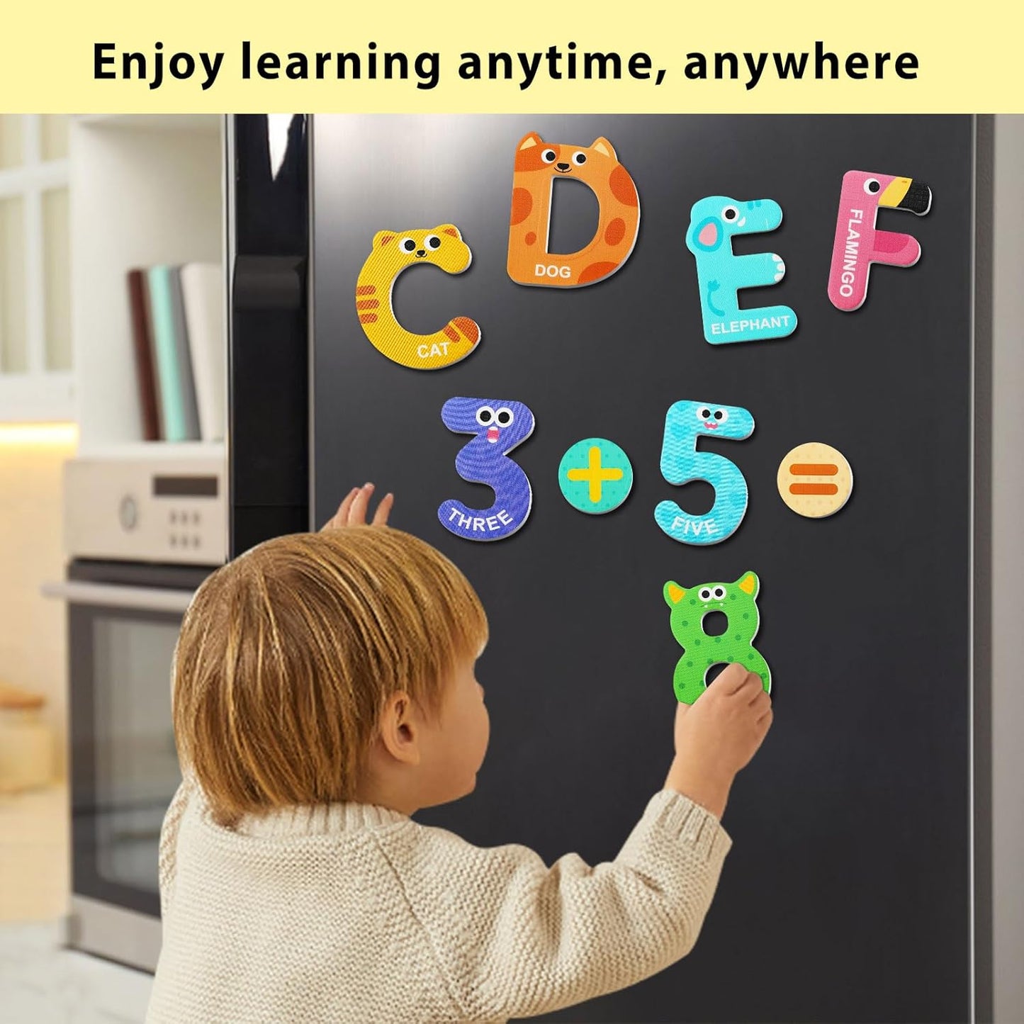 Cocurb 52 Pack Magnetic Letters Numbers Fridge Magnets for Toddlers 1 to 3 Learning Toys Animal ABC Cardboard for Refrigerator Colourful Alphabet Baby Educational Toys