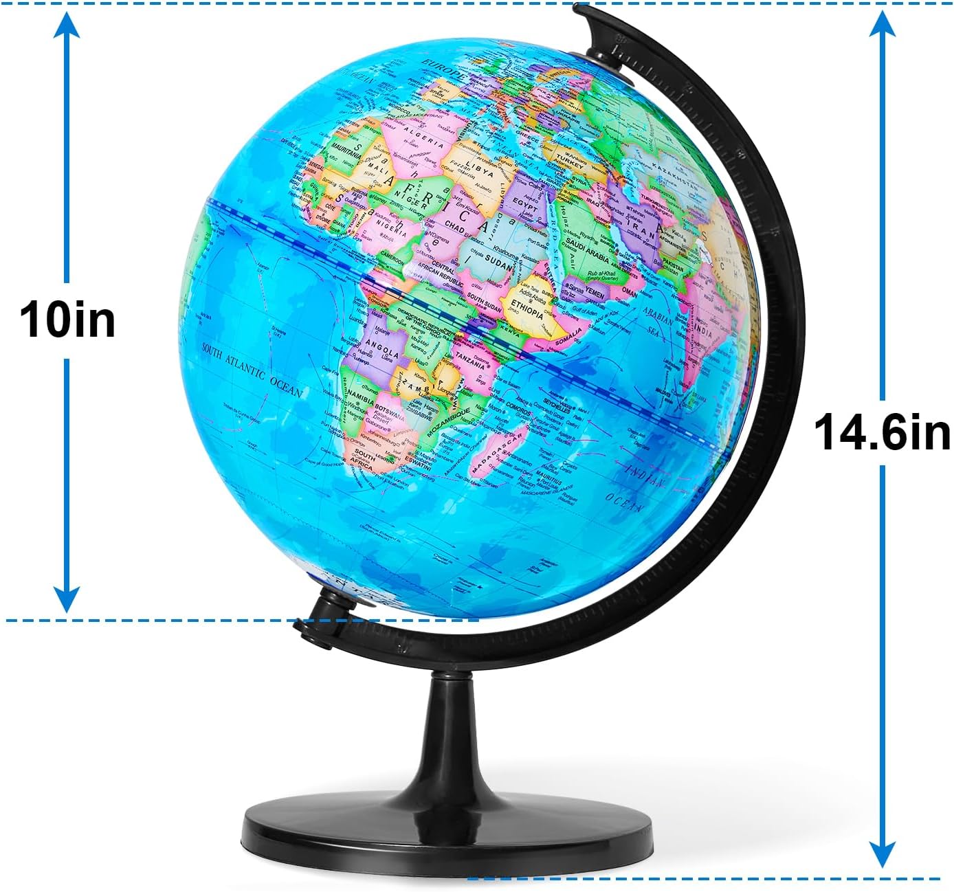 Classroom Globes Elementary, 13in Large Globe More Detailed with Countries & Capitals & State Capitals, Political Teaching Tool for Adults & Children - No Assembly Required