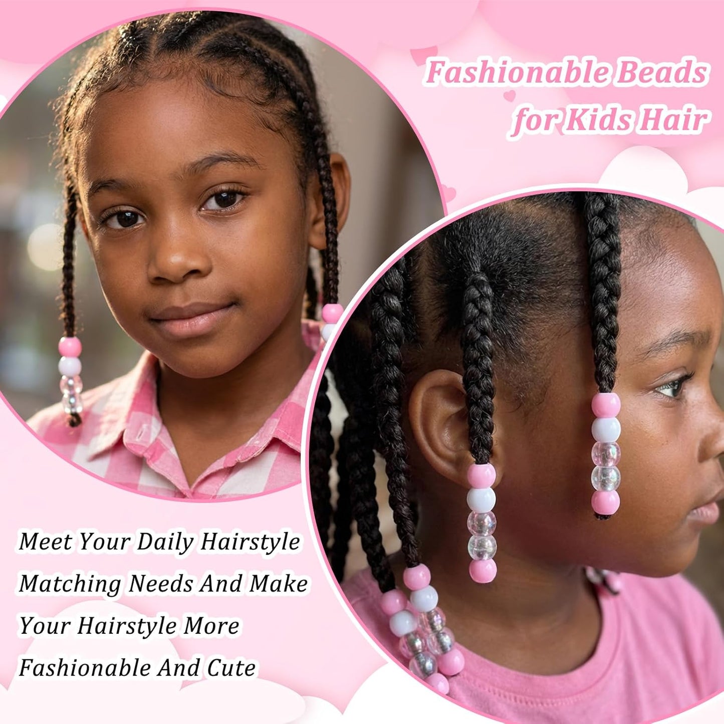 Hair Beads for Girls Hair 60pcs Acrylic Pony Hair Bead Bulk for Braids Dreadlock Beads for Kids Hair Bracelets Crafts(Pink)