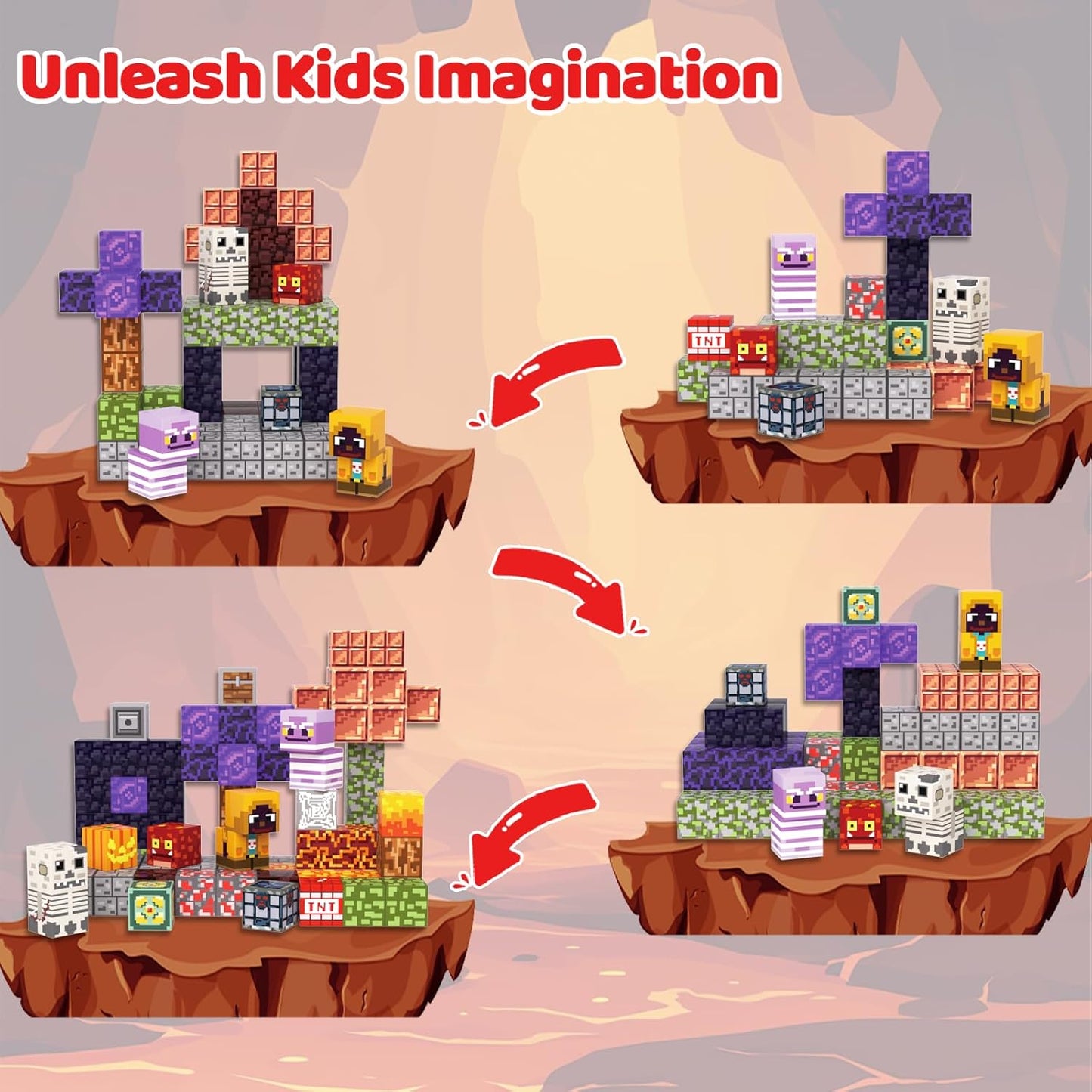 Magnetic Blocks Toys for Kids, 100 PCS Building Blocks Cubes, Stacking Magnetic Tiles Toys for Kids Toddlers Boys Girls Ages 3 4 5 6 7 8-12 Birthday Gifts Party Supplies (Underworld)